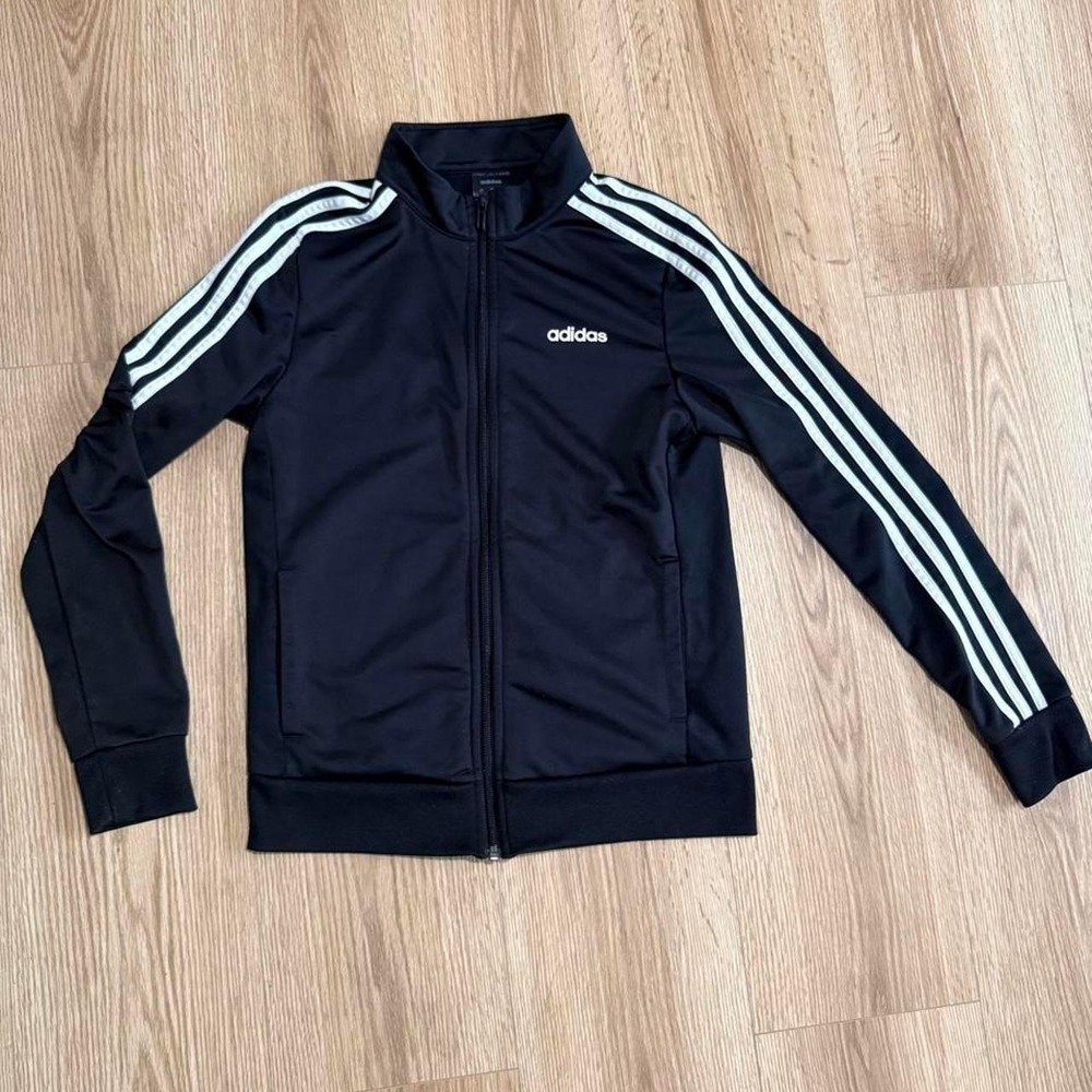 Adidas Track Jacket Womens Small Black White 3 Stripe Full Zip Activewear S